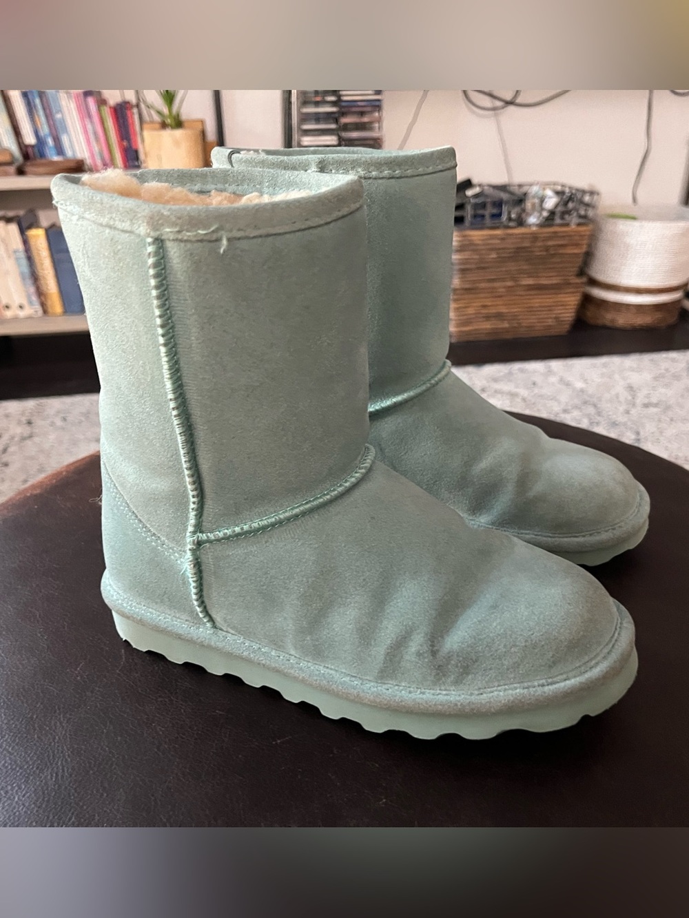BearPaw Kids Mint Green Suede Shearling Boots - Size 2